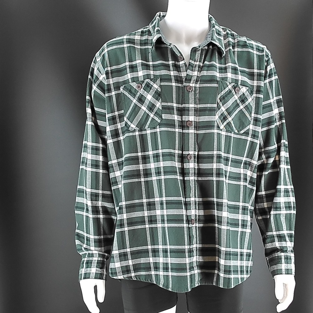 Wrangler Mens Green Plaid Flannel Button Down Shirt 2XL HLP3HYG